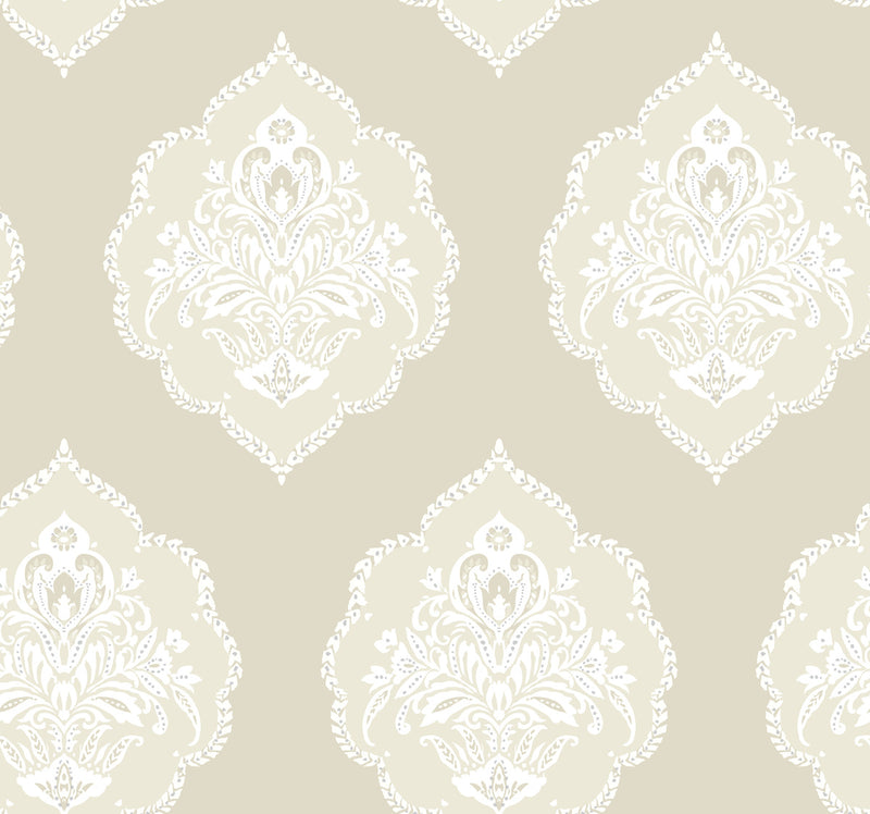media image for sample signet medallion wallpaper in beige from damask resource library by york wallcoverings 1 28