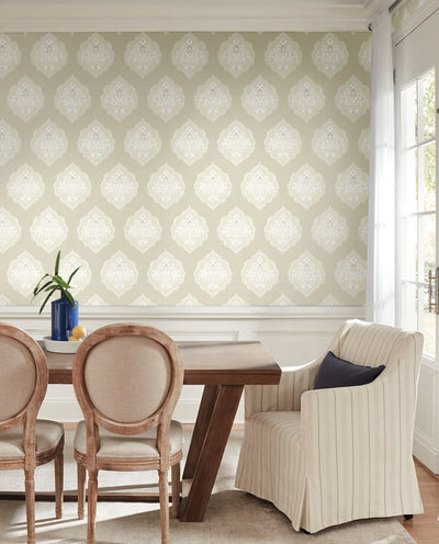 product image for Signet Medallion Wallpaper in Beige from Damask Resource Library by York Wallcoverings 93