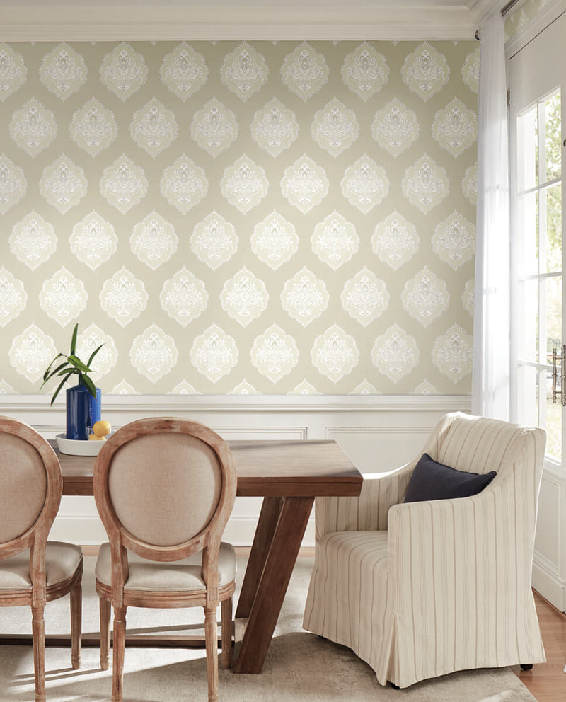 media image for Signet Medallion Wallpaper in Beige from Damask Resource Library by York Wallcoverings 235