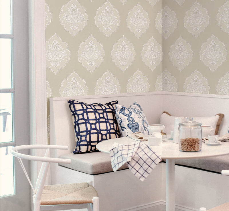 media image for Signet Medallion Wallpaper in Beige from Damask Resource Library by York Wallcoverings 267