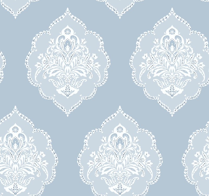 media image for Signet Medallion Wallpaper in Sky from Damask Resource Library by York Wallcoverings 255