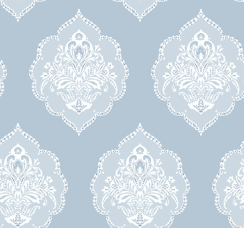 media image for Signet Medallion Wallpaper in Sky from Damask Resource Library by York Wallcoverings 255