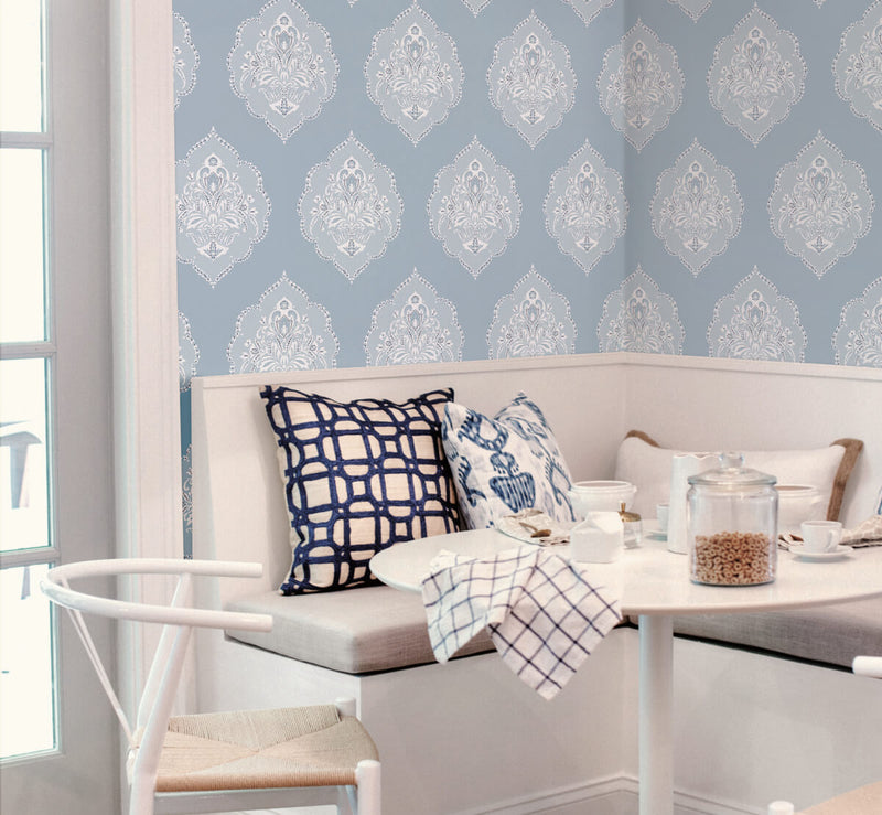 media image for Signet Medallion Wallpaper in Sky from Damask Resource Library by York Wallcoverings 273