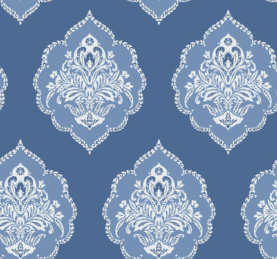 product image of Signet Medallion Wallpaper in Cobalt from Damask Resource Library by York Wallcoverings 527