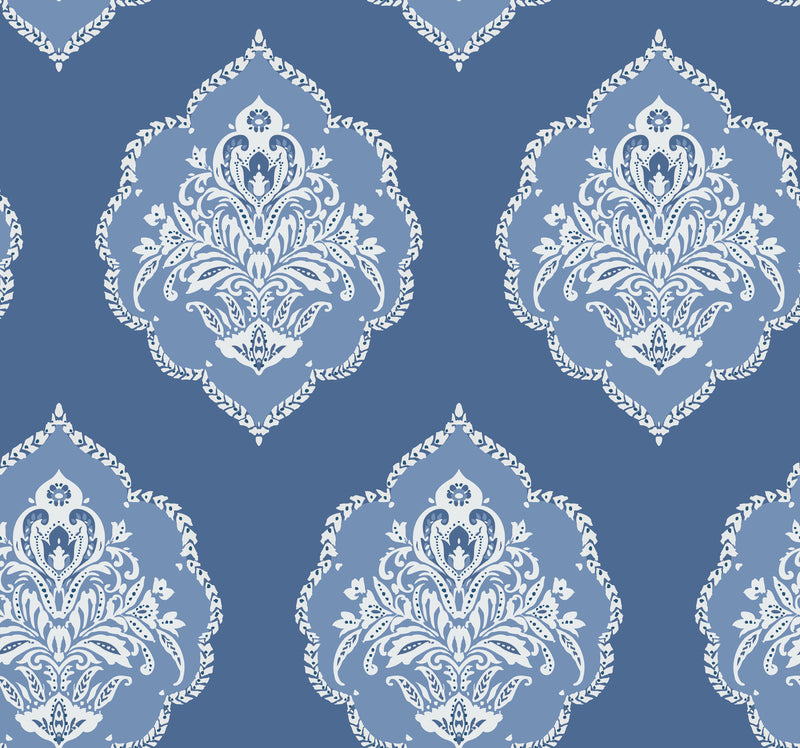 media image for Signet Medallion Wallpaper in Cobalt from Damask Resource Library by York Wallcoverings 226