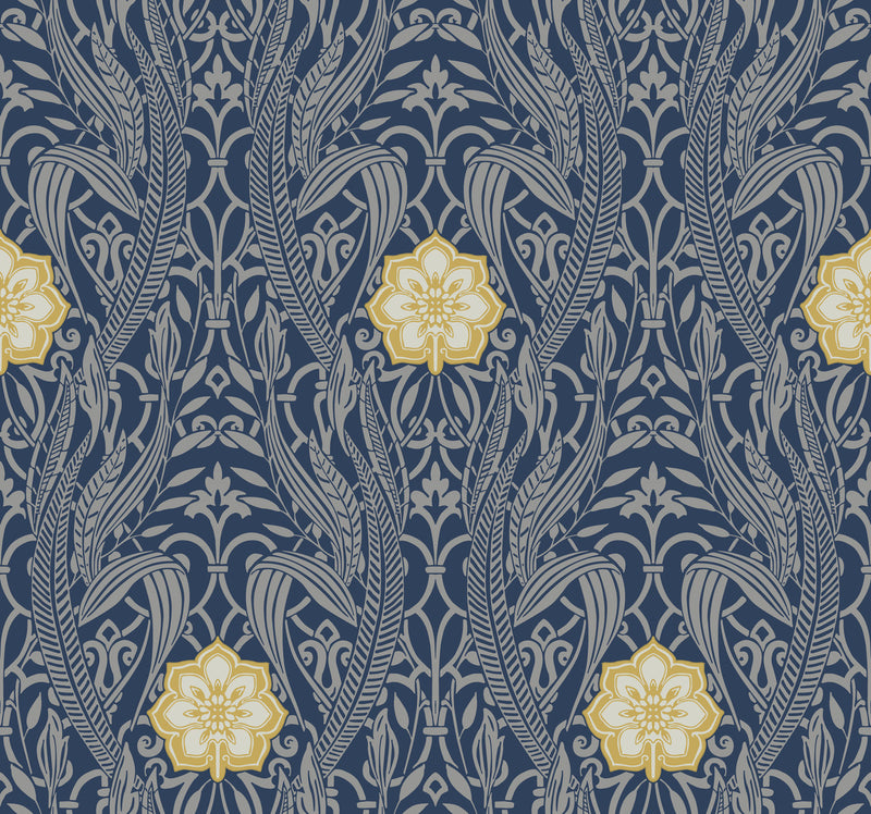 media image for Gatsby Damask Wallpaper in Navy from Damask Resource Library by York Wallcoverings 280