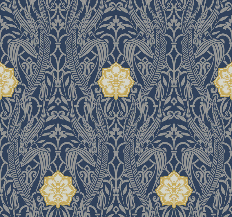 media image for Gatsby Damask Wallpaper in Navy from Damask Resource Library by York Wallcoverings 280
