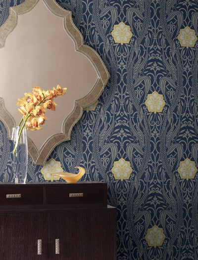 product image of Gatsby Damask Wallpaper in Navy from Damask Resource Library by York Wallcoverings 511