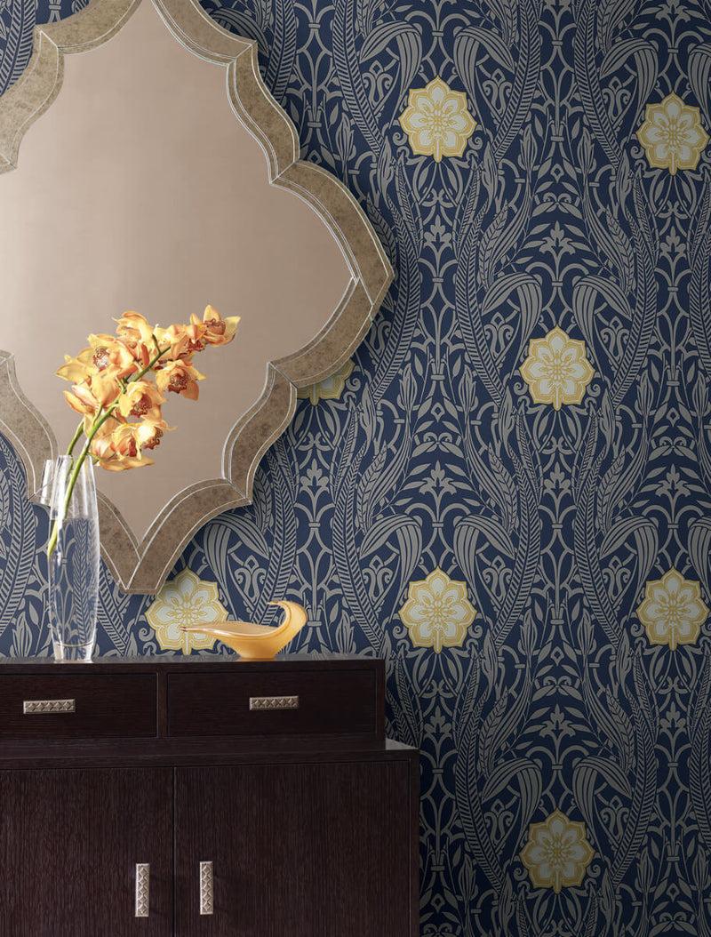 media image for Gatsby Damask Wallpaper in Navy from Damask Resource Library by York Wallcoverings 25