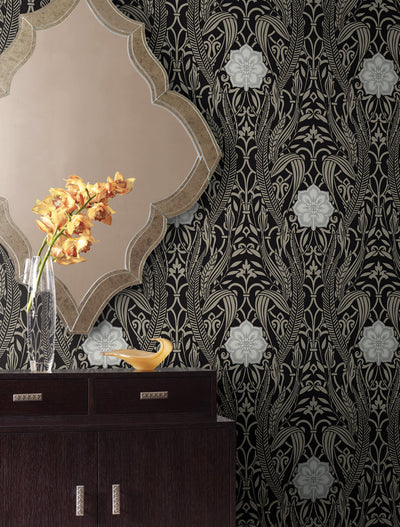 product image for Gatsby Damask Wallpaper in Black from Damask Resource Library by York Wallcoverings 22