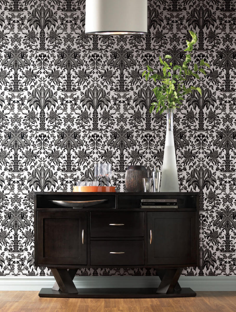 media image for Palmetto Palm Damask Wallpaper in Black from Damask Resource Library by York Wallcoverings 248