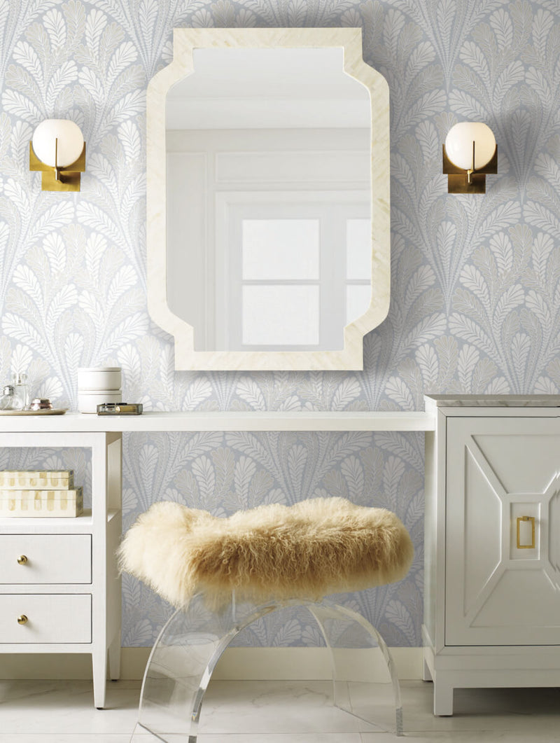 media image for Shell Damask Wallpaper in Blue from Damask Resource Library by York Wallcoverings 241