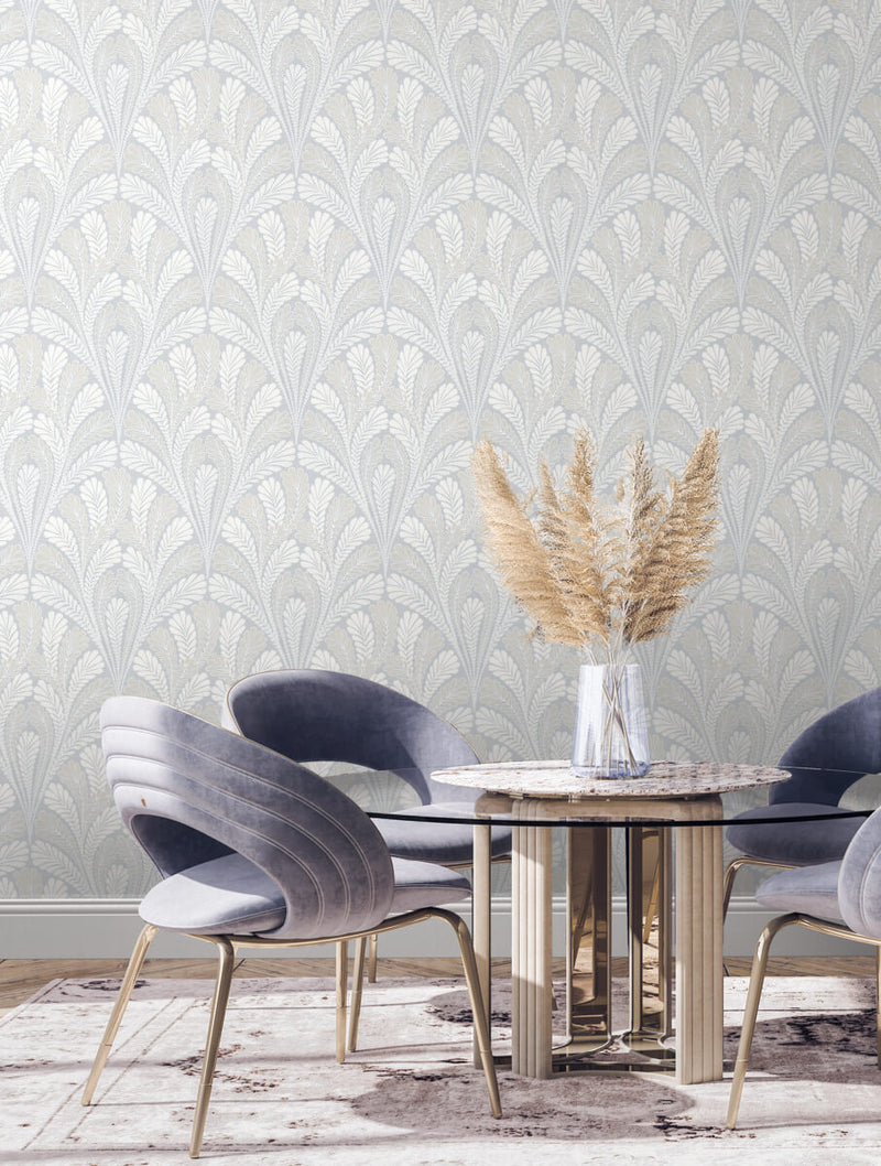media image for Shell Damask Wallpaper in Blue from Damask Resource Library by York Wallcoverings 267
