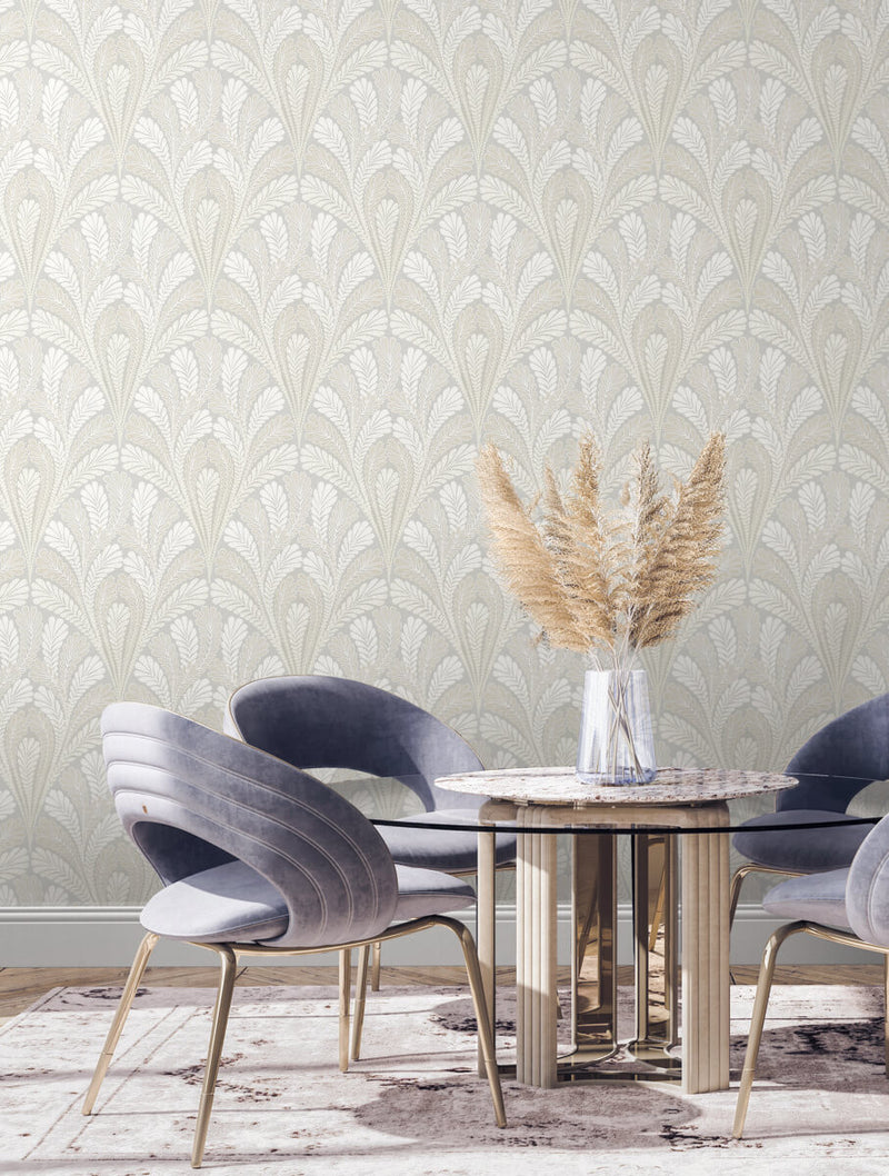 media image for Shell Damask Wallpaper in Grey from Damask Resource Library by York Wallcoverings 28