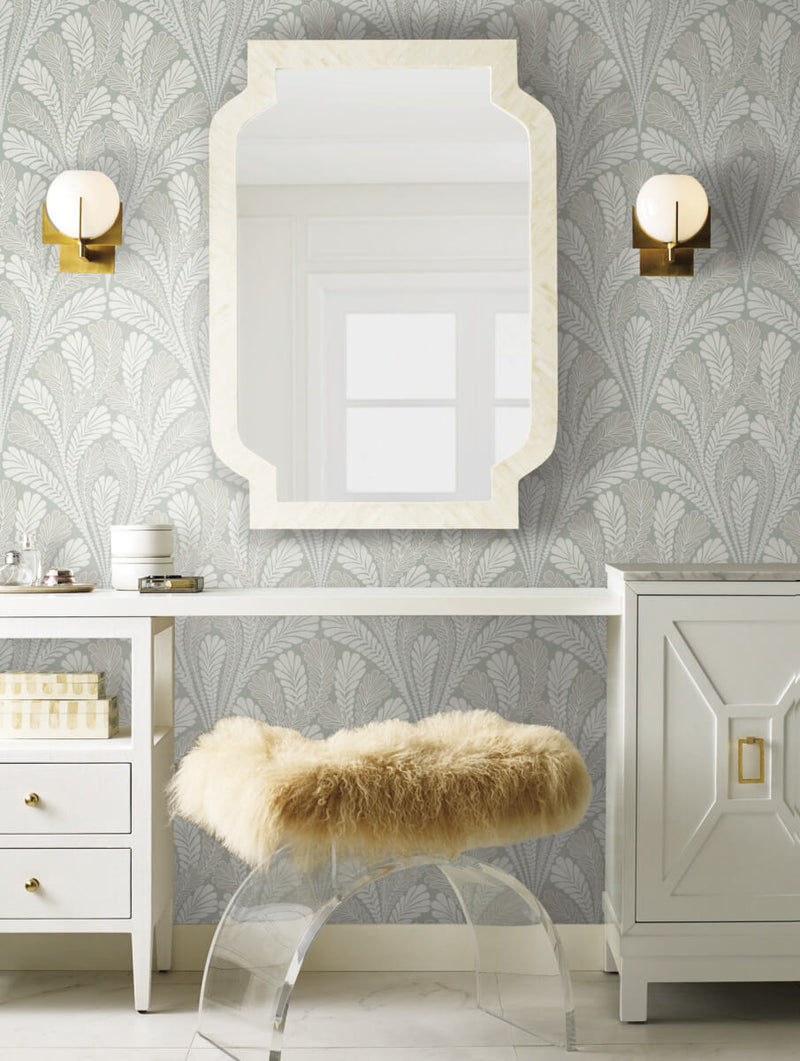 media image for Shell Damask Wallpaper in Sage from Damask Resource Library by York Wallcoverings 293