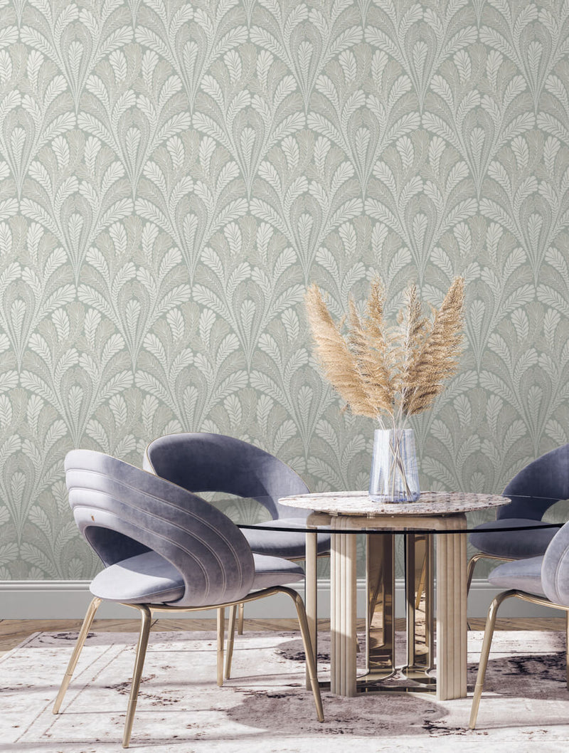 media image for Shell Damask Wallpaper in Sage from Damask Resource Library by York Wallcoverings 293