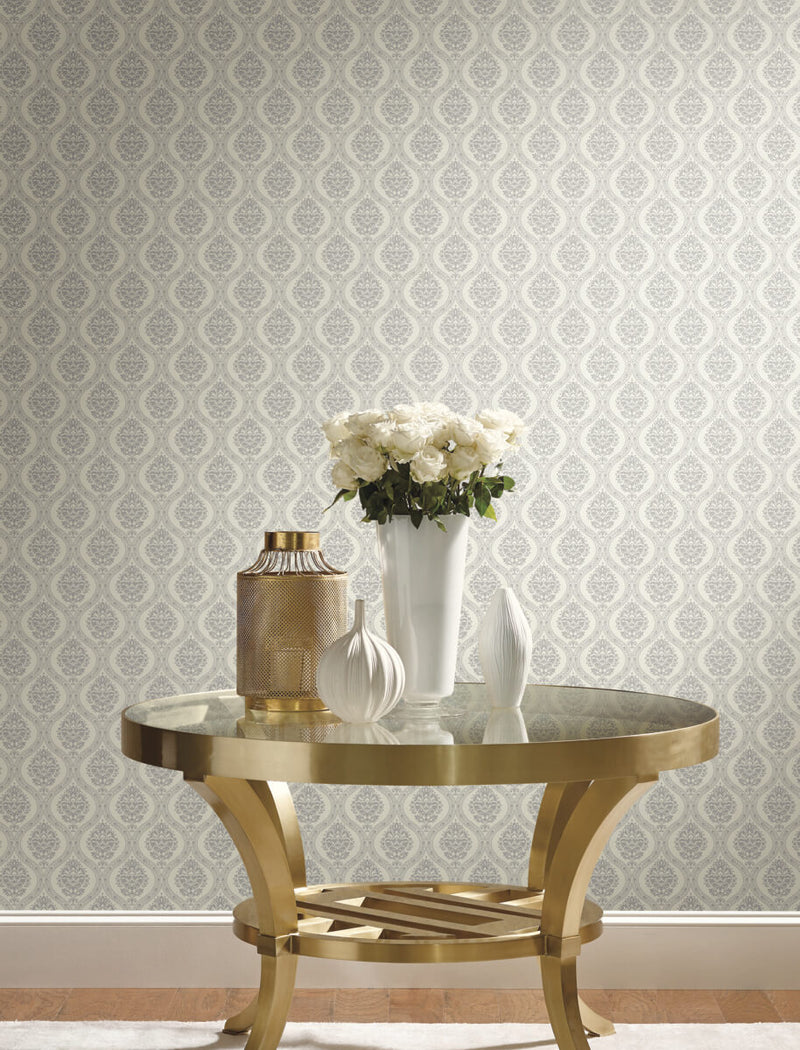 media image for Petite Ogee Wallpaper in Taupe from Damask Resource Library by York Wallcoverings 272