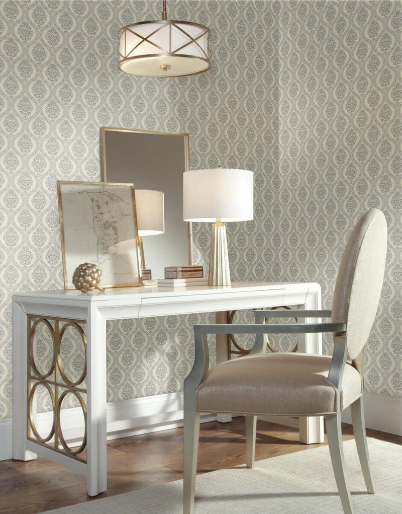 media image for Petite Ogee Wallpaper in Taupe from Damask Resource Library by York Wallcoverings 220