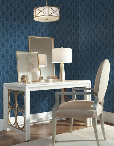 product image for Petite Ogee Wallpaper in Navy from Damask Resource Library by York Wallcoverings 85