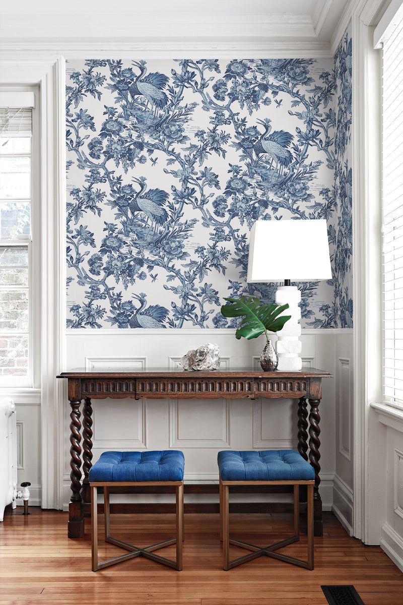media image for Crane Toile Wallpaper in French Blue by DuPont 274