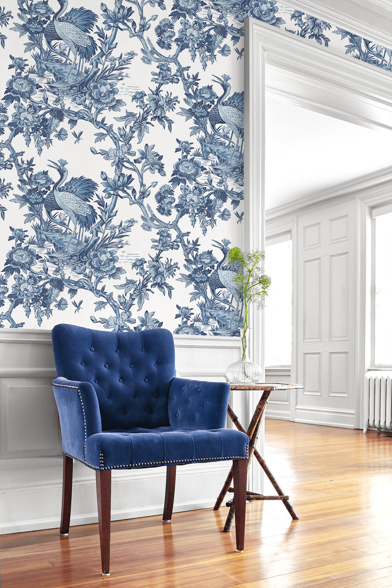 media image for Crane Toile Wallpaper in French Blue by DuPont 292