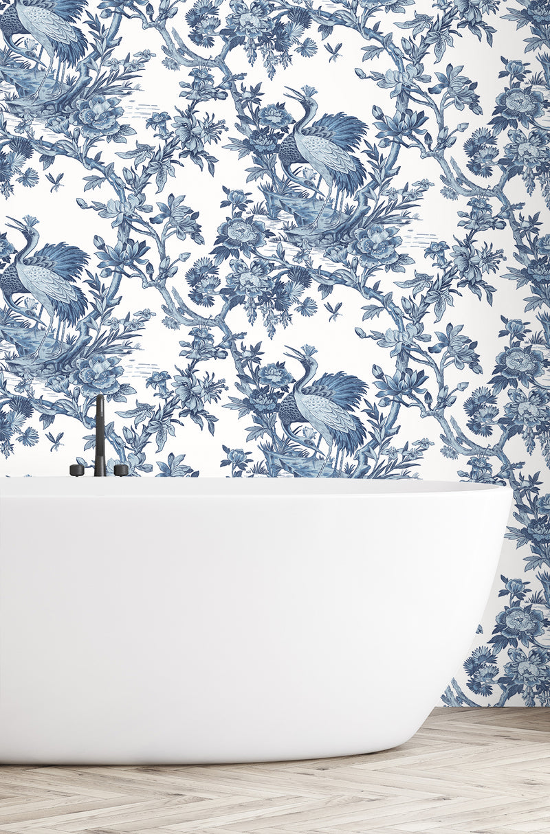 media image for Crane Toile Wallpaper in French Blue by DuPont 281