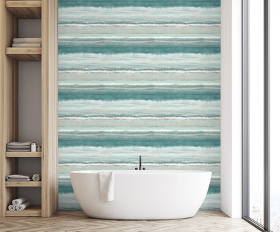 product image for Watercolor Stripe Wallpaper in Calypso Green and Hemp by DuPont 14