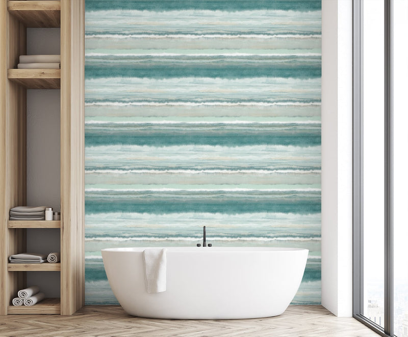 media image for Watercolor Stripe Wallpaper in Calypso Green and Hemp by DuPont 232