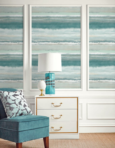product image for Watercolor Stripe Wallpaper in Calypso Green and Hemp by DuPont 80