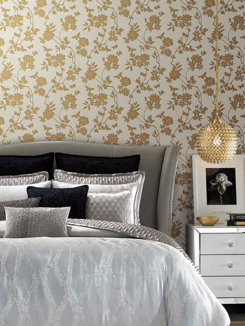 media image for Flutter Vine White/Gold Wallpaper from the After Eight Collection by Candice Olson 252
