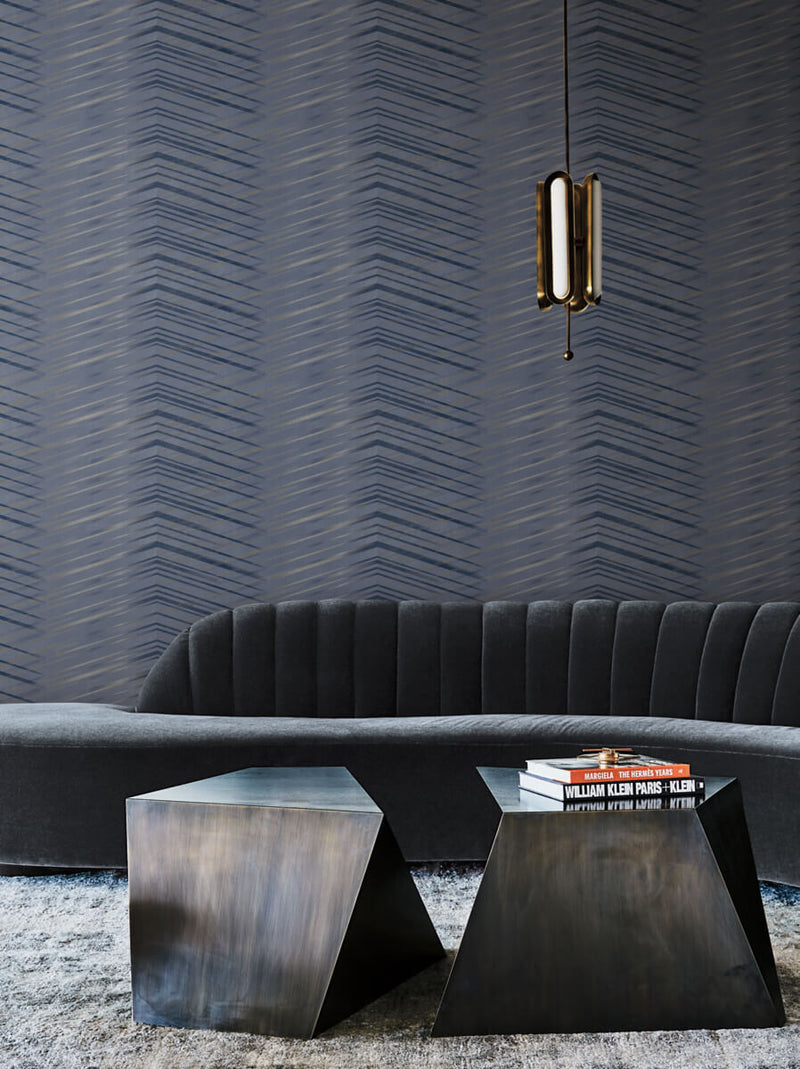 media image for Glistening Chevron Navy Wallpaper from the After Eight Collection by Candice Olson 290