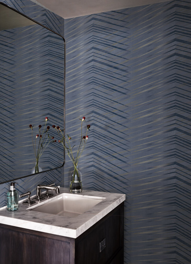 media image for Glistening Chevron Navy Wallpaper from the After Eight Collection by Candice Olson 218