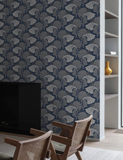 product image for Dancing Leaves Navy Wallpaper from the After Eight Collection by Candice Olson 80