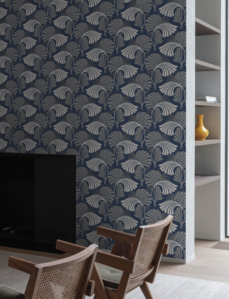 media image for Dancing Leaves Navy Wallpaper from the After Eight Collection by Candice Olson 297