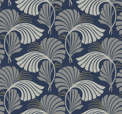 product image of sample dancing leaves navy wallpaper from the after eight collection by candice olson 1 58