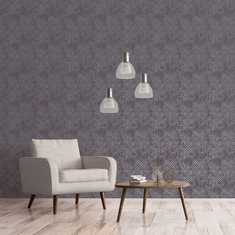 media image for Aged Quatrefoil Purple/Silver from the Emporium Collection by Galerie Wallcoverings 294