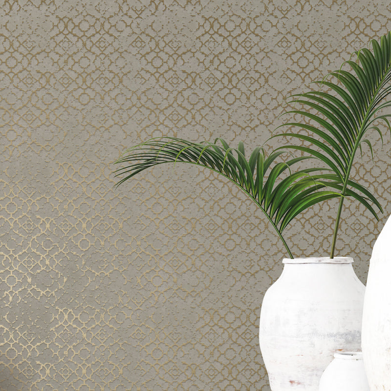 media image for Aged Quatrefoil Gold/Grey from the Emporium Collection by Galerie Wallcoverings 255