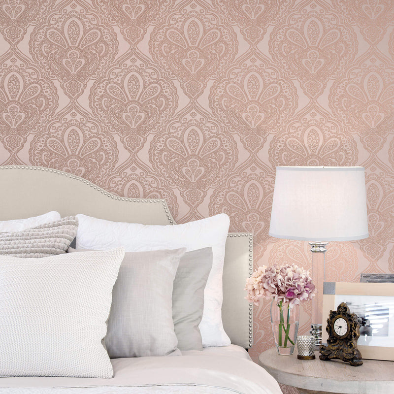 media image for Mehndi Damask Pink/Rose Gold from the Emporium Collection by Galerie Wallcoverings 235