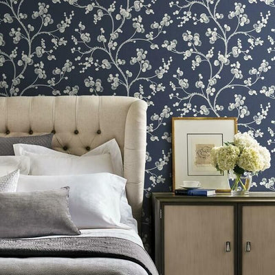 product image for Dahlia Trail Wallpaper in Navy from the Silhouettes Collection by York Wallcoverings 12