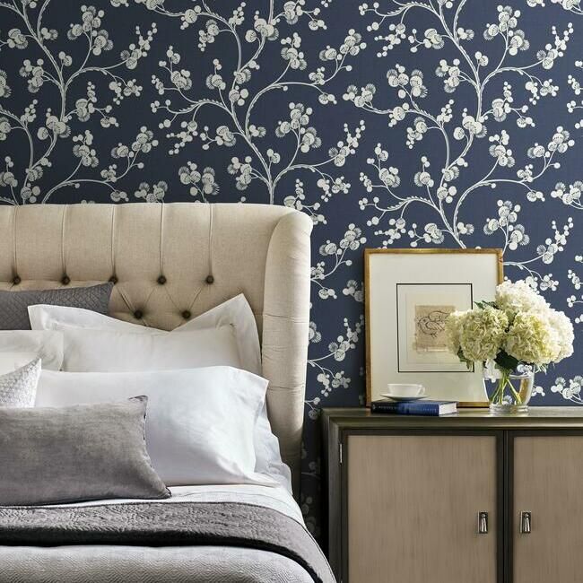 media image for Dahlia Trail Wallpaper in Navy from the Silhouettes Collection by York Wallcoverings 239
