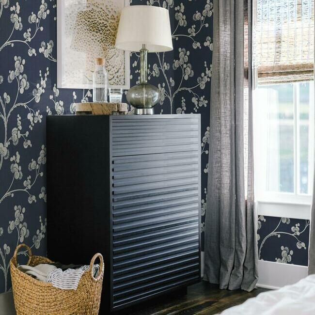 media image for Dahlia Trail Wallpaper in Navy from the Silhouettes Collection by York Wallcoverings 237