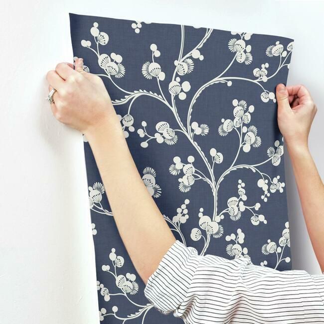 media image for Dahlia Trail Wallpaper in Navy from the Silhouettes Collection by York Wallcoverings 240