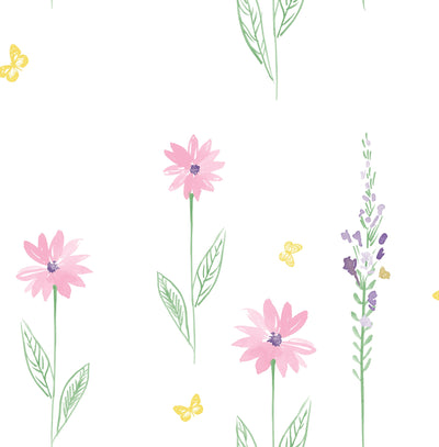 product image of Daisy Field Wallpaper in Pink and Green from the Day Dreamers Collection by Seabrook Wallcoverings 574