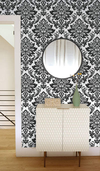 product image for Damask Peel-and-Stick Wallpaper in Black and White by NextWall 83