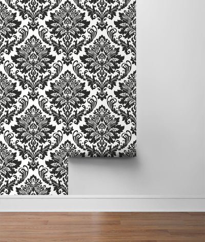 product image for Damask Peel-and-Stick Wallpaper in Black and White by NextWall 19