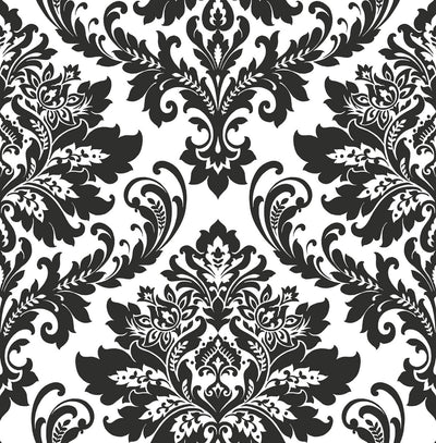 product image for Damask Peel-and-Stick Wallpaper in Black and White by NextWall 39