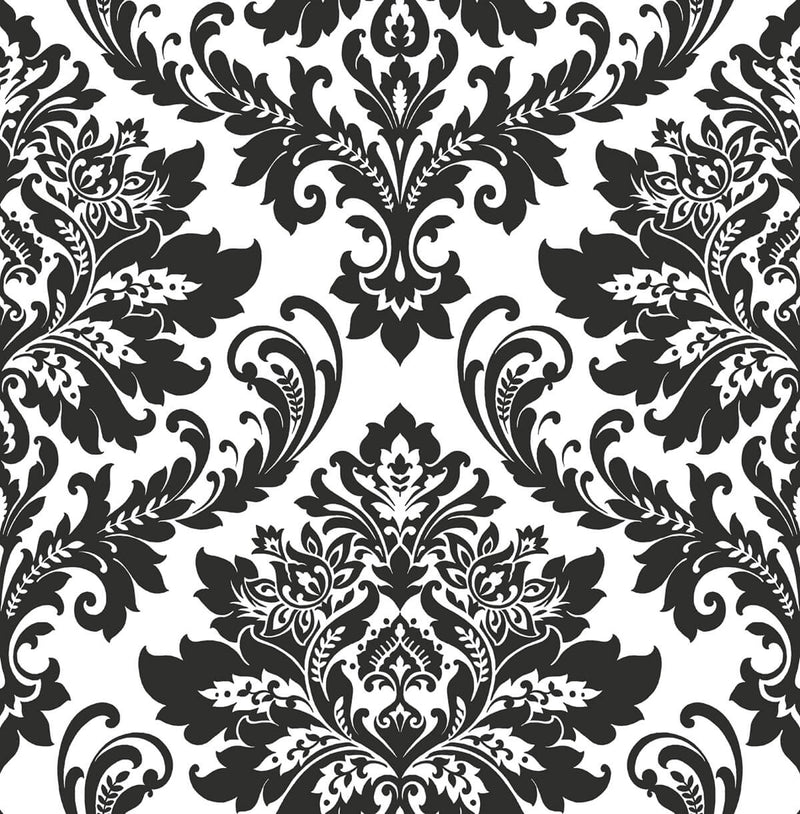 media image for Damask Peel-and-Stick Wallpaper in Black and White by NextWall 228
