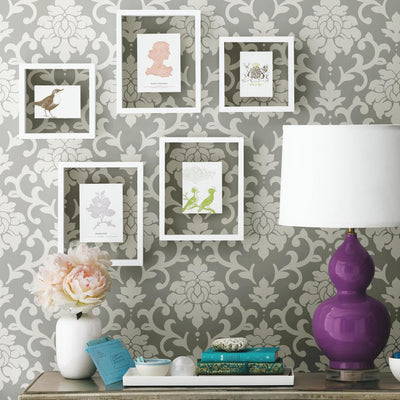 product image for Damask Peel & Stick Wallpaper in Grey by RoomMates for York Wallcoverings 20