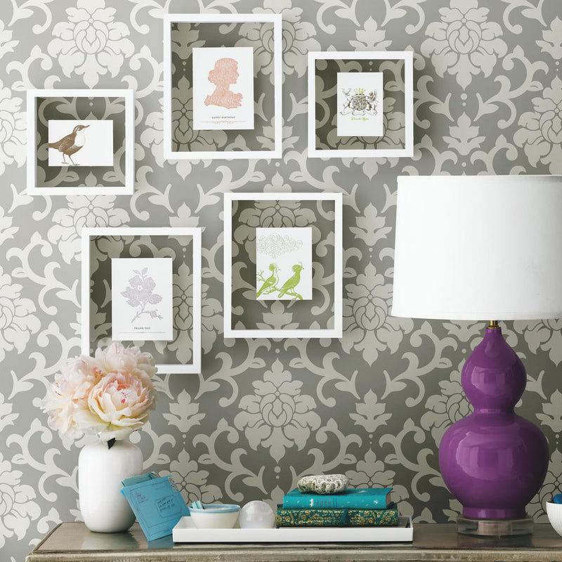 media image for Damask Peel & Stick Wallpaper in Grey by RoomMates for York Wallcoverings 252