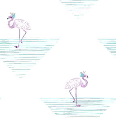product image of Dancing Flamingos Wallpaper in Teal and Lilac from the Day Dreamers Collection by Seabrook Wallcoverings 542